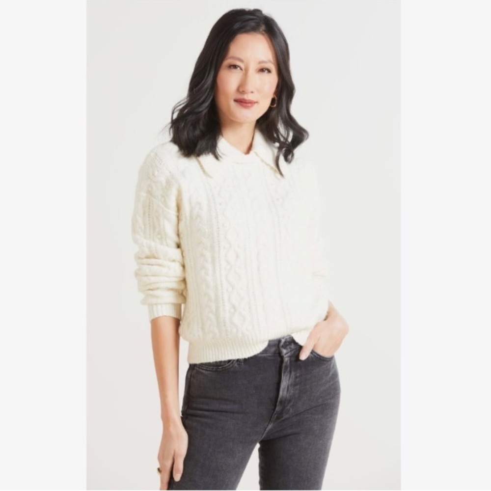 Free People Every Cloud Soft Knit Collared Cable Knit Pullover Sweater Small - Picture 10 of 10